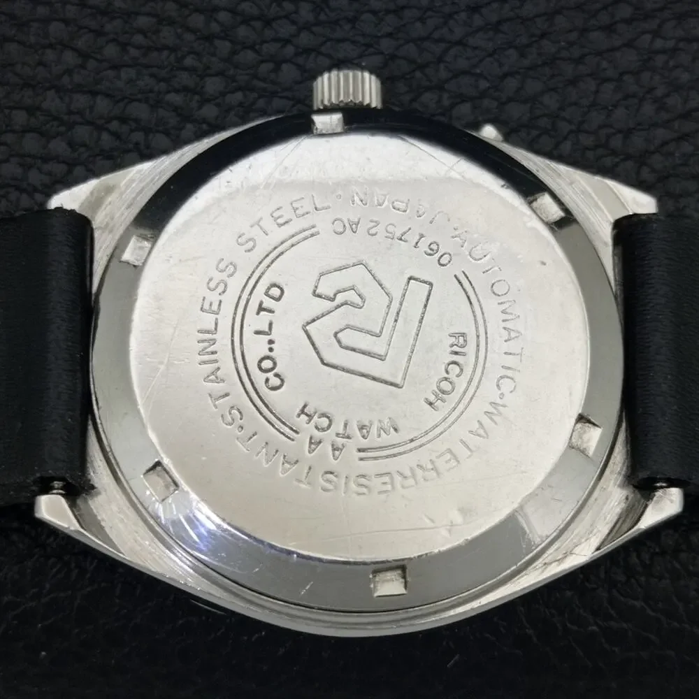 Vintage 1979 Square Ricoh Automatic Mens Silver Watch W/daydate & Gold accents
